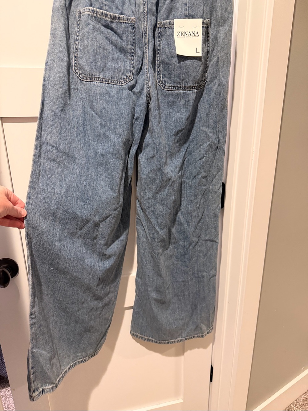 ZENANA Light Blue Drawstring Relaxed Fit Jeans - Picture 4 of 7